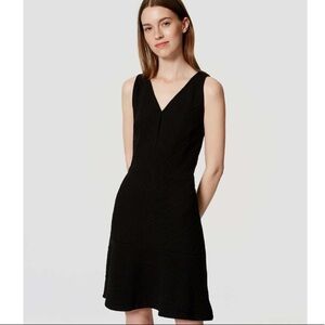 LOFT | Flounce Hem Chevron Texture Black Dress